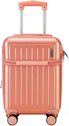Mala de Viagem de Bordo 8Kg Zíper EXPANSÍVEL Padrão ANAC Rígida Rodas duplas 360° Porta Copo Cadeado AntiFurto Resistente Espaçosa Entrada USB (Rosa)