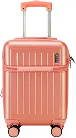 Mala de Viagem de Bordo 8Kg Zíper EXPANSÍVEL Padrão ANAC Rígida Rodas duplas 360° Porta Copo Cadeado AntiFurto Resistente Espaçosa Entrada USB (Rosa)