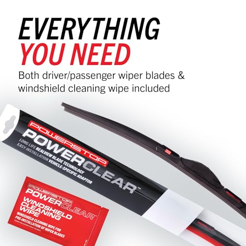 Image of PowerClear by PowerStop - Front 15 inch + 15 inch Windshield Wiper Blade Set, J-Hook Type For 2007 2008 2009 2010 2011 2012 2013 2014 2015 2016 2017 Jeep Wrangler