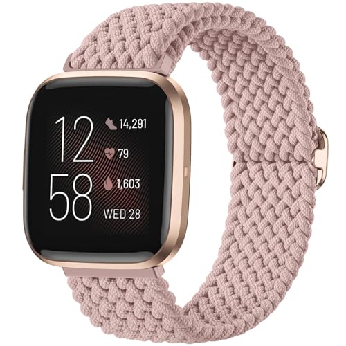 PKQTOP Ersatzarmband für Fitbit Versa 2 / Lite/SE Sport Armband Uhrenarmband Nylon Armbänder für Fitbit Versa (Pink)