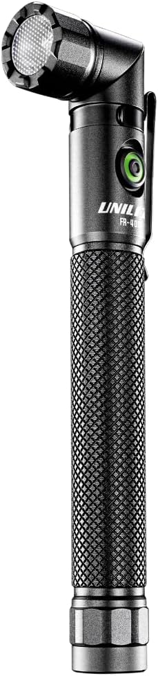 Unilite FR-400 Right Angle Flashlight – 400 Lumen LED, 90° Rotating Head, USB-C Rechargeable, Magnetic Base, IP65 Water & Dust Resistant, Impact Resistant, Pocket Clip