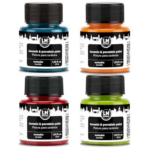LM-Kreativ Ceramic and Porcelain Paint Set 4 x 1.52 fl oz - Spring – Dishwasher Safe – Perfect for Mug, Tile & Creative DIY Projects