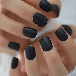 Black Short False Press On Nails Full Cover Artificial Acrylic Predesigned Nails Matte Faux