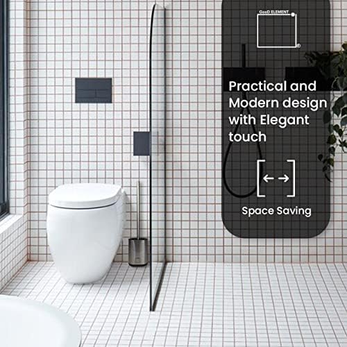 GooD ELEMENT, Silicone Toilet Brush, Free-Standing or Wall Mounted no drill Toilet Brush, Flat and Slim Toilet Brush, Toilet Brushes & Holders, Chrome Silver Stainless Steel Toilet Brush, Black Brush