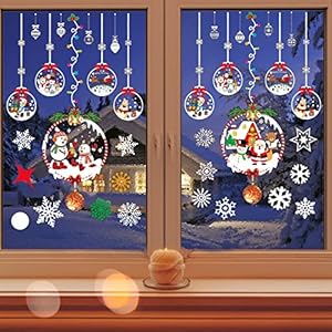 Fensterbilder Weihnachten Selbstklebend-Weihnachten Fensterdeko-Weihnachtsfenster Aufkleber-Weihnachtsmann Fensterbild…