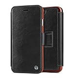 1byone Genuine Leather Wallet Stand Folio Case with Card Slot for iPhone 6 / 6s, Black