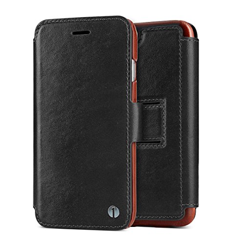 1byone Genuine Leather Wallet Stand Folio Case with Card Slot for iPhone 6/6s, Black