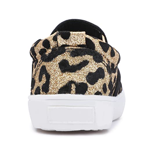 Skeblo Boy's Girl's Leopard Print Canvas Sneakers Casual Slip On Loafers Kids Flat Shoes3