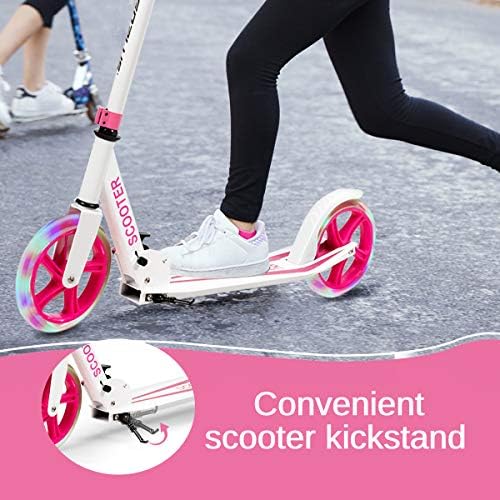 COSTWAY Folding Kick Scooter, 2 Flash Wheels Scooter with 3-Level Adjustable Handlebar, Rear Foot Brake and Carrying Strap, Sports Scooters for Kids Teens Adults