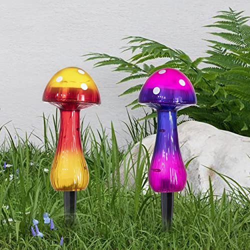 Teresa's Collections 11.8Inch Mushroom Solar Garden Lights, Outdoor Decorative Stake Lawn Ornaments Yard Art Garden Decor For Outside Patio Decorations Set Of 2 #TOP2
