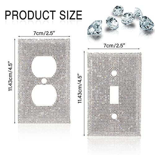Mwellewm SINGLE GANG SOCKET,DUPLEX OUTLET 4Pcs Bling Light Switch Cover Shiny Silver Rhinestones Wall Plate Light Switch Wall Plate Cover Sparkly Diamond Plate Outlet Decorative Glitter Outlet Covers thumb #2
