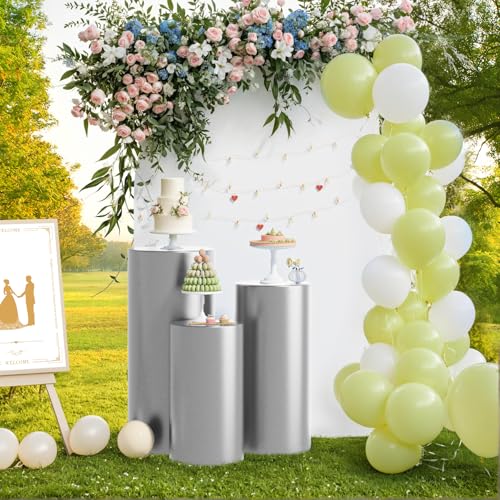 LEBENGURU 3Pcs Cylinder Pedestal Stand Covers, Sliver Spandex Stretch Fit by LEBENGURU - Used condition - Image 5