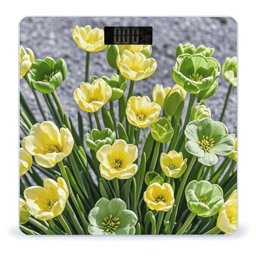 Báscula digital para baño con flores verde y amarillo miniatura 1