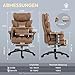 Dowinx Gaming Stuhl, Bürostuhl Ergonomisch mit Taschenfeder-Kissen, Chefsessel mit Doppellagige weiche Rückenlehne und verstellbare Lendenkissen, Armlehnen und Fußstütze, PU, Braun