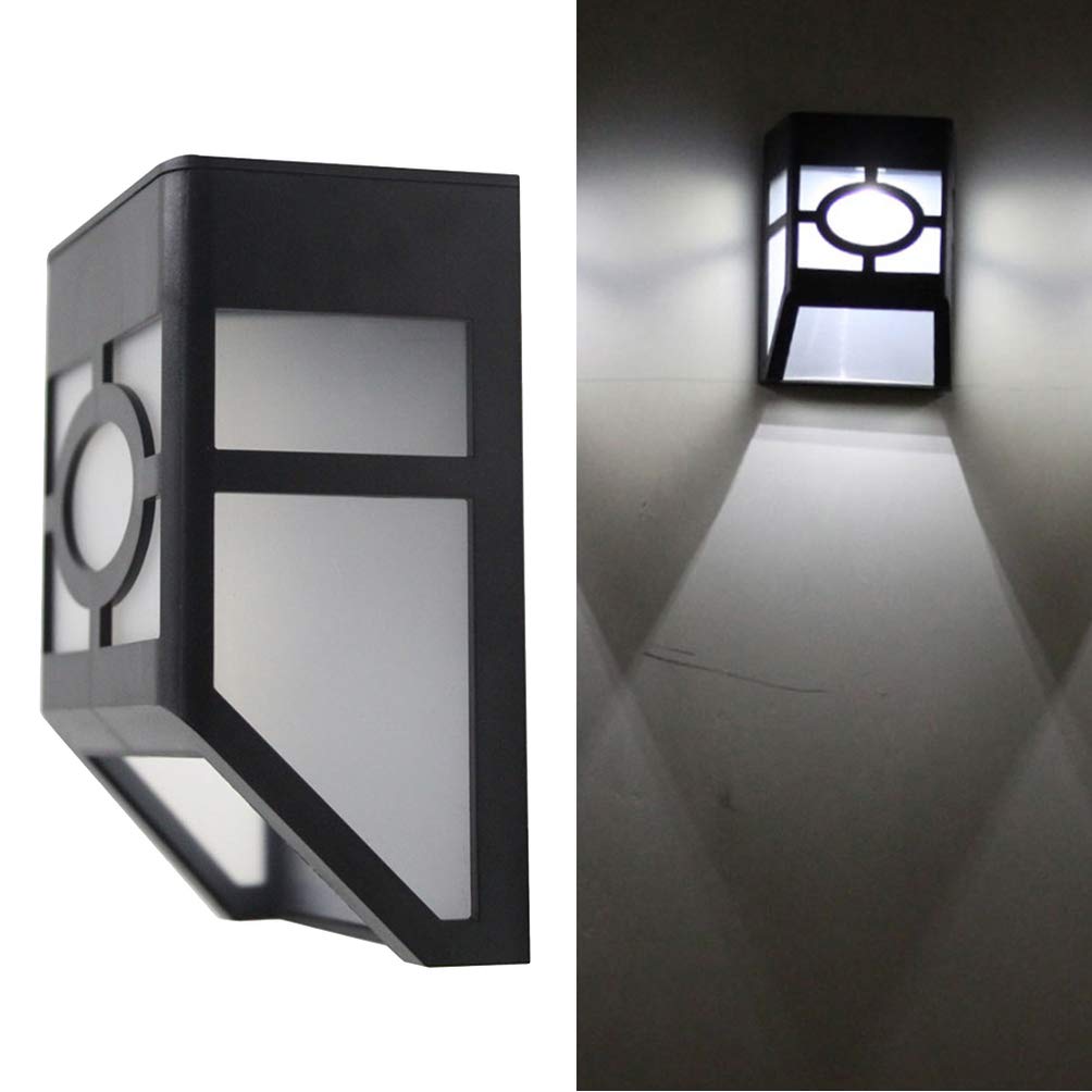 Outdoor Wall Mounted 2 LEDs Solar Lights Window Pane Style Solar Wall Light Waterproof Solar Garden Lights Fence Lights Outdoor Security Lighting for Patio Yard Pathway Driveway (White Light)