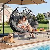 IRONCK Egg Chair Outdoor, Double Egg Lounge Chair with Thickened Padded Cushions and Headrests, 700 Lbs 2 Person Egg Loveseat for Garden, Indoor, Porch, Balcony, Patio, Dark Gray