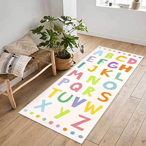Topotdor Alphabet Kids Rug,Colorful Educational Letter Area Rug Ultra Soft Washable Rainbow Nursery Rug For Bedroom Playroom Classroom (28''X71'', Multi-Color) #TOP10