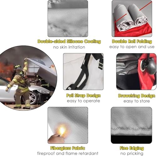 Portable Fire Shelter & Safety Cover - Reusable Fiberglass Fire Blanket for Garage/Charging Station & Parking Lot Emergencies (16.4' x 31.2') - Fire Extinguisher Protection