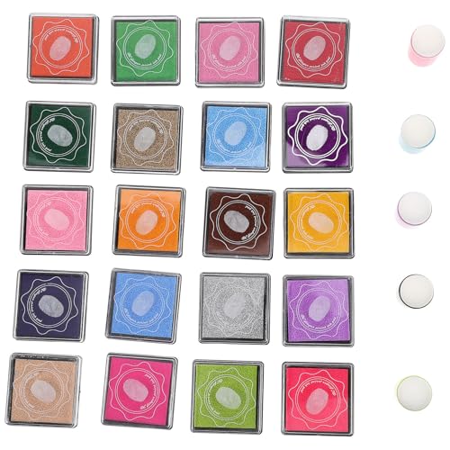 ABOOFAN Juego de Herramientas para Sellos Manuales con Esponjas para Tinta y Dedos Set de 5 Colores Mixtos y Almohadilla de Tinta 20 Colores Aplicadores para Pintura DIY y Manualidades