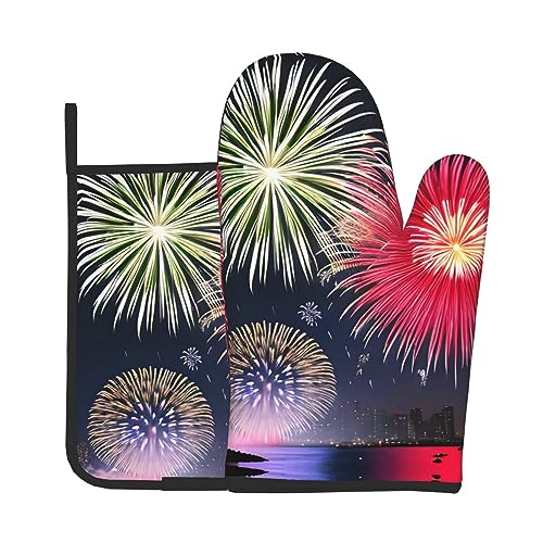 Splendid Fireworks - Guantes aislantes para hornear, aptos para cocina, microondas, hornear, cocinar, guantes de horno doméstico, juego de 2 piezas