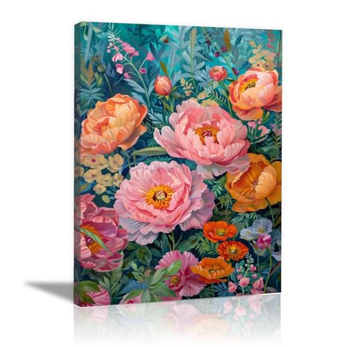 Toile fleurs colorées grand format tableau mural moderne 50x70 encadré
