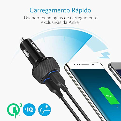Carregador Veicular Anker PowerDrive Speed, Compatível com Qualcomm Quick Charge 3.0, 2 portas USB,