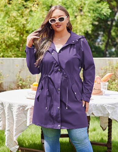 IN'VOLAND Plus Size Rain Jackets For Women Waterproof Rain Coats with Hood Lightweight Windbreaker Outdoor Trench Coat3