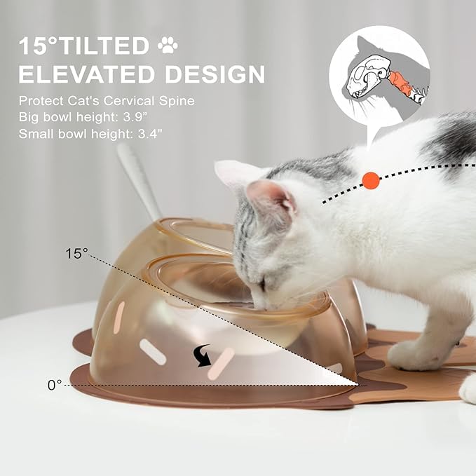 AMPLIN 1pc Ice Cream Cat Bowl Tilt High Foot Neck Protection Double Bowl Drinking Pet Supplies Pet Bowl No-Spill Water Cup for Indoor Cats and Dogs-Ice Cream Planet || Pack of 1 2