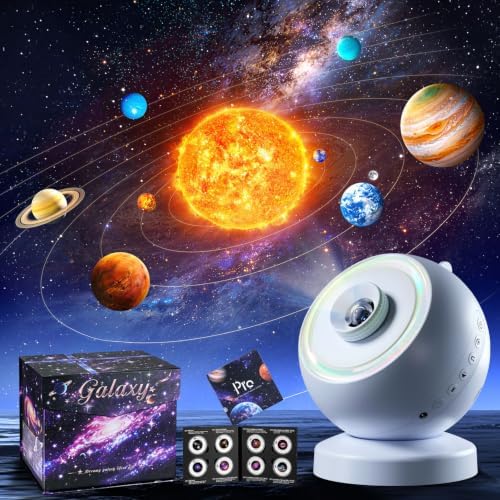 FELITE Sternenhimmel Projektor 16 Wechselbare Discs Galaxy Projector | Geschenke Nachttischlampe Nachtlicht White Noise Machine mit 29 Klängen & Bluetooth Lautsprecher, Zimmer Deko