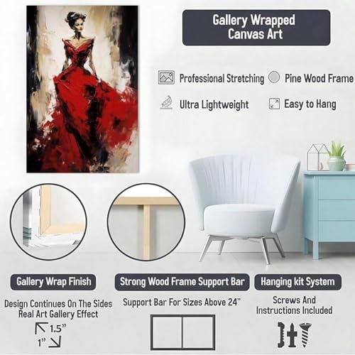 Robe rouge impression sur toile expressionnisme abstrait chic