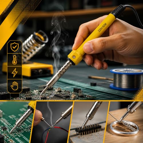 Image of Multi Purpose Soldering Iron, 220V-60W, Fast Heating, Steel Tip, Yellow, 24.77 cm, for Electronics, DIY Projects