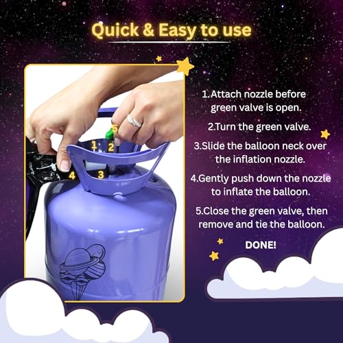 Planet Helium Balloon Canister (7L For 30 Balloons) - 99.9% Pure Helium Gas Compatible With Standard 9" Balloons. Helium Tank For Balloon Inflation. - 5
