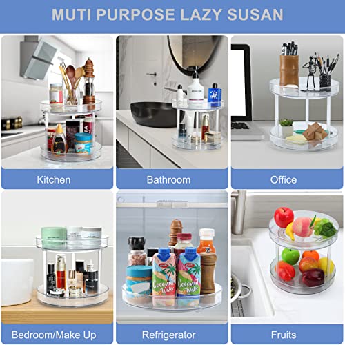 Clear Lazy Susan Organizer For Cabinet 2 Tier 360°Rotating 11 Inches Lazy Susan Turntable Organizer Bins Bathroom Organizer Countertop Organization Storage Container For Kitchen, Pantry, Cupboard #TOP5