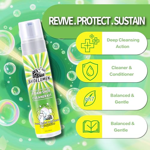 Shoe Cleaner Sneakers,8.5oz White Shoe Cleaner,Shoe Cleaning Kit with 2 Brush,Shoe Cleaning Removes Dirt and Stain for White Shoes, Suede, Leather, Canvas, Knit, Boots, Fabric, PU4