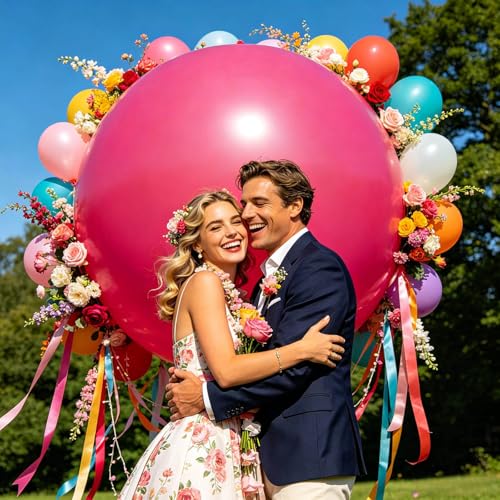 Image of 5Pcs Hot Pink Big Balloons 36 Inch, Round Large Latex Party Balloons for Birthday Wedding Decorations