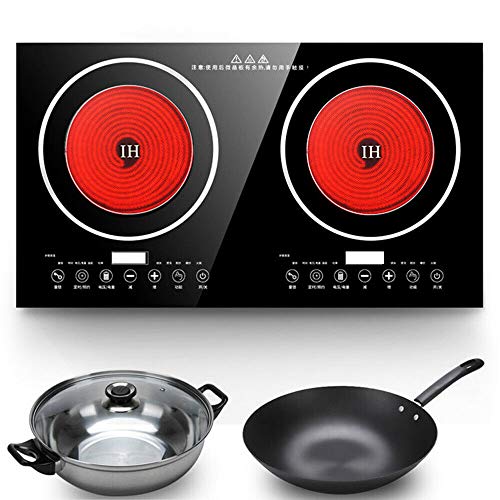 1200W Electric Stove Dual Induction Cooktop Counter Top Burner Digital Magnetic Double Hot Plate Countertop Burner Cooker for Home&Commerical Use(Stainless Steel)