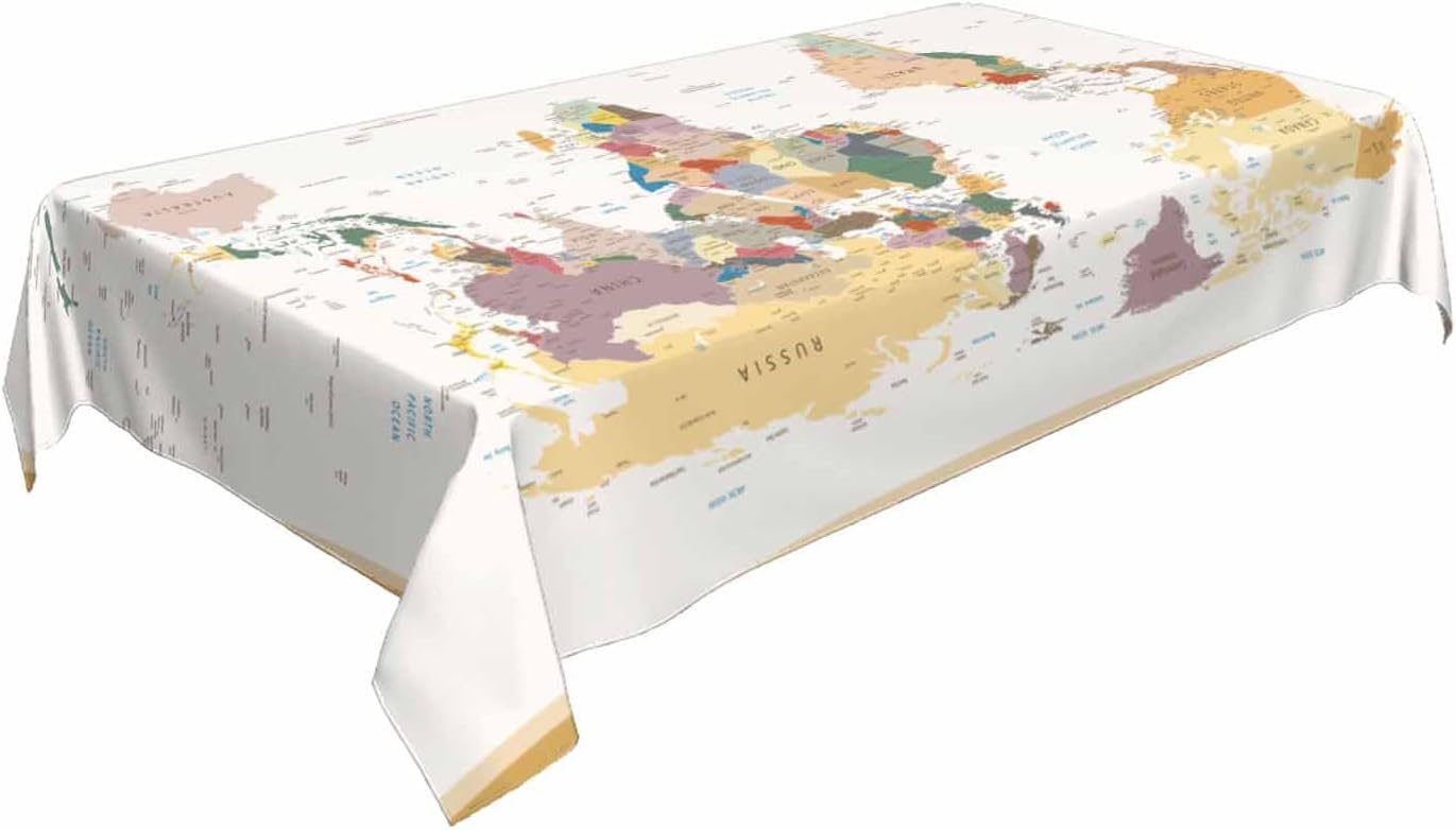 TKS MITLAN World Map Decorative Rectangle Tablecloth Vintage Colors Highly Detailed Political Polyester Table Cloths Kitchen Table Cover for Dining BBQ Picnic Coffee Table 60 x 84 Inch 6-8 Seats