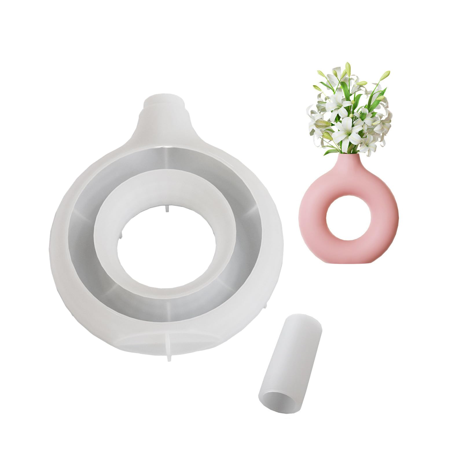 NEWFT Silicone Mold for Geometry Circular Flower Vase Decorative Planter Accessory Mould Tabletop Decoration Molding Tool