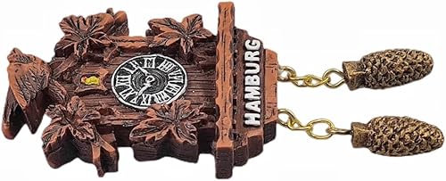 Miniatura 6 de Reloj de cuco Hamburgo Alemania Imán de nevera Recuerdo Decoración de refrigerador 3D Etiqueta magnética Artesanía pintada a mano