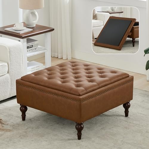 FriFurne Storage Ottoman Coffee Table, Large Ottoman with Storage...