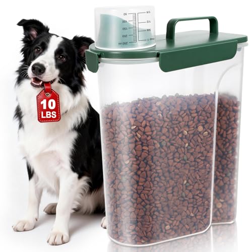 TBMax 10 Lbs Cat Dog Food Storage Container, 2026 Upgraded Large Pouring Container for Pet Food Storage, Bird Seed Dispenser, Portable Travel Kibble Holder -Dark Green