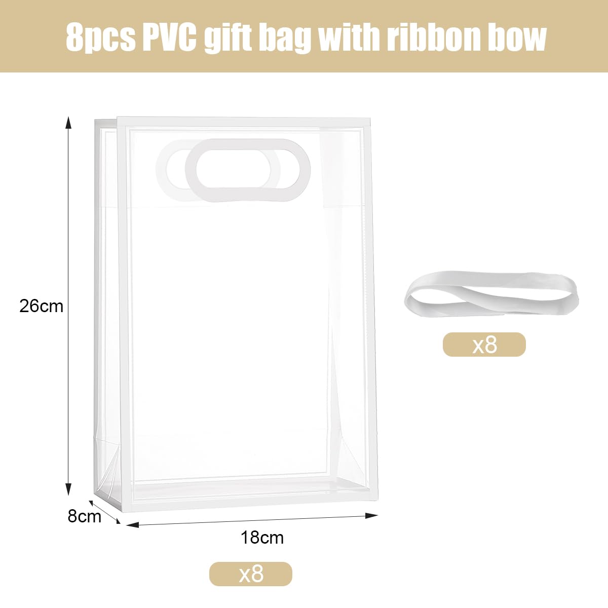 ZJHiome Clear Gift Bags with Handle, 8 PCS PVC Gift Bag with Ribbon Bow for Christmas Easter Wedding Baby Shower Birthday Party(White)