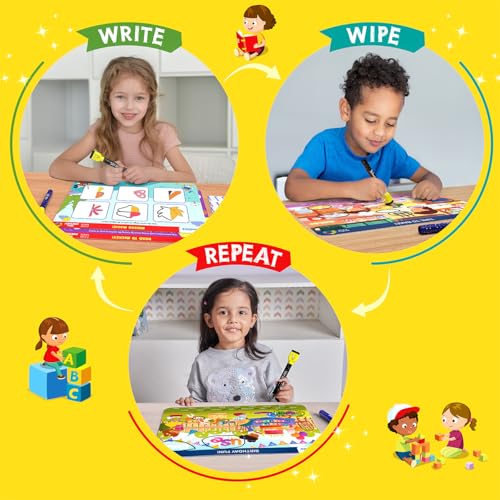 Skillmatics Preschool Champion (3-6 Years) / Reusable Activity Mats / Educational Game with 2 Marker Pens / Gifts for Kids, Multicolor