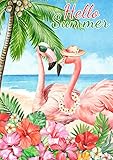 Texupday Hello Summer Tropical Flamingo Flower Decoration Seaside House Flag Holiday Party Beach Coa