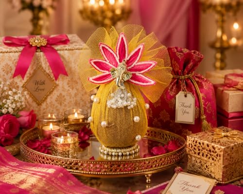 Image of Decorative Nariyal with Ganesha for Pooja Wedding Kalash Craft Decoration Spiritual Religious Festive Use Traditional Decorative Item