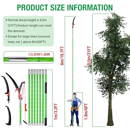 Scalebeard 26FT Pole Saws for Tree Trimming, Lightweight & Sturdy Tree Pruner with Thickened Saw Blade and Scissors for High Branches Trimming, Extendable Tree Trimmer for Pruning Palms and Shrubs