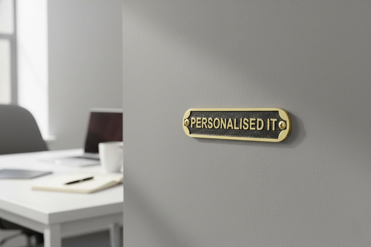 Custom Engraved Solid Brass Name Plate Sign – Black & Gold Personalized Desk or Door Plaque – Custom Text Office Nameplate for Home, Business, Gift Use