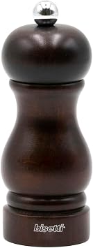 Bisetti Sorrento 5.1 Inch Walnut Stained Beechwood Pepper Mill with Adjustable Carbon Steel Grinding Mechanism, Made in Italy