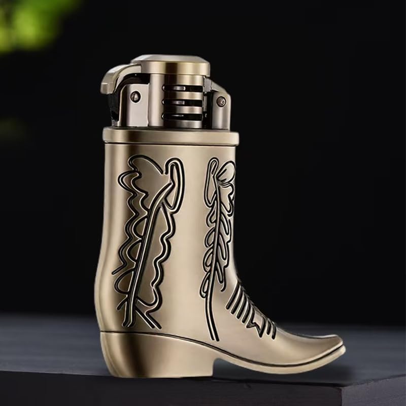 Cowboy Boot Shaped Kerosene Lighter, Metal Western Style Refillable Lighters with Decorative Design, Refillable Kerosene Outdoor Barbecue Camping Windproof Flame
