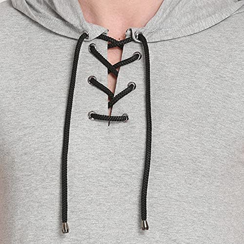Image of Solid Men Hooded Neck Grey T-Shirt